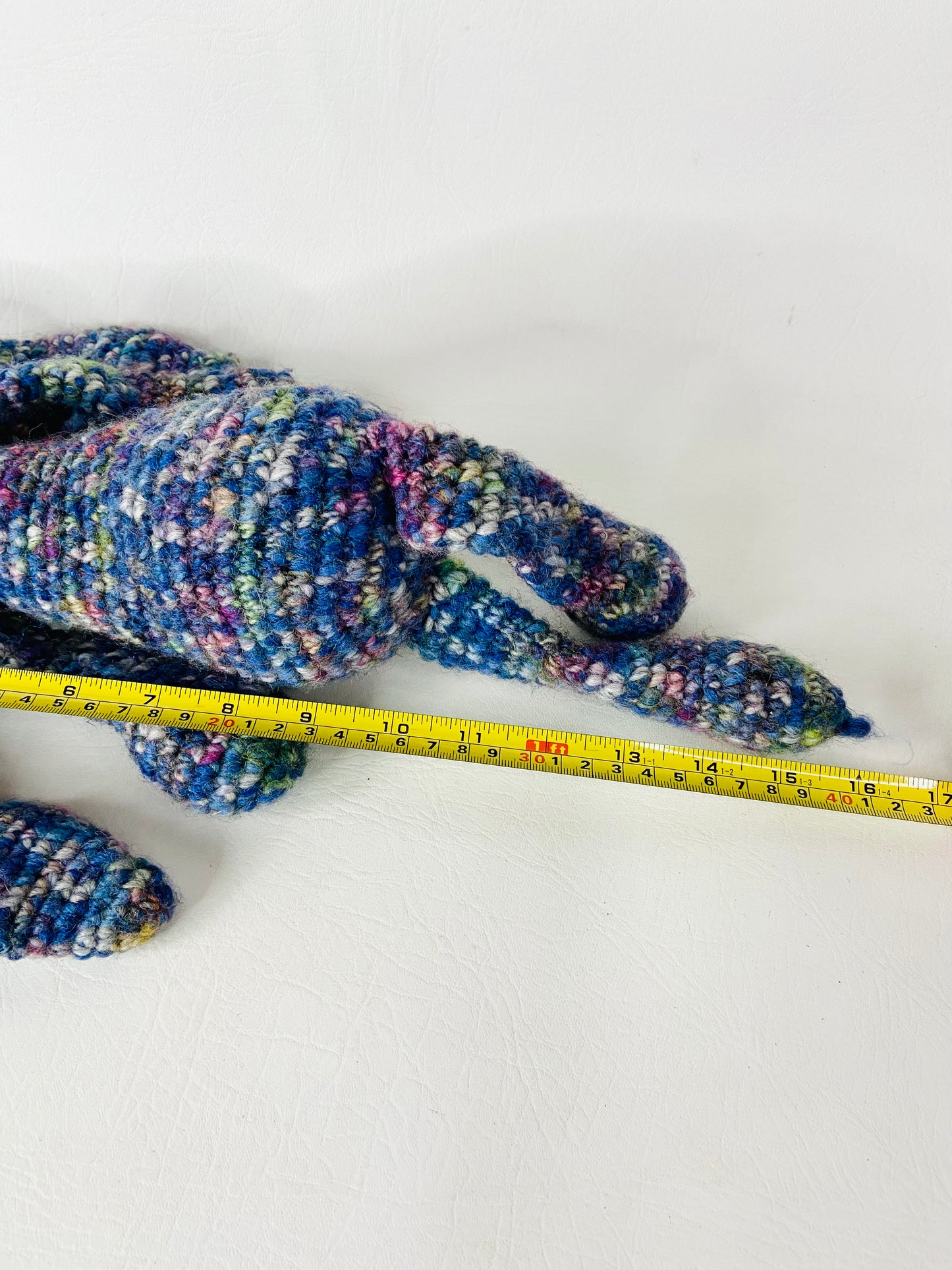 Handmade Knitted Blue 16" Floppy Bunny Rabbit in Cream Hat Crafted