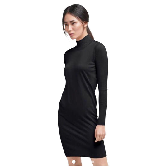 Wolford Montana 100% Merino Wool Black Roll Neck Jumper Dress Size M NEW