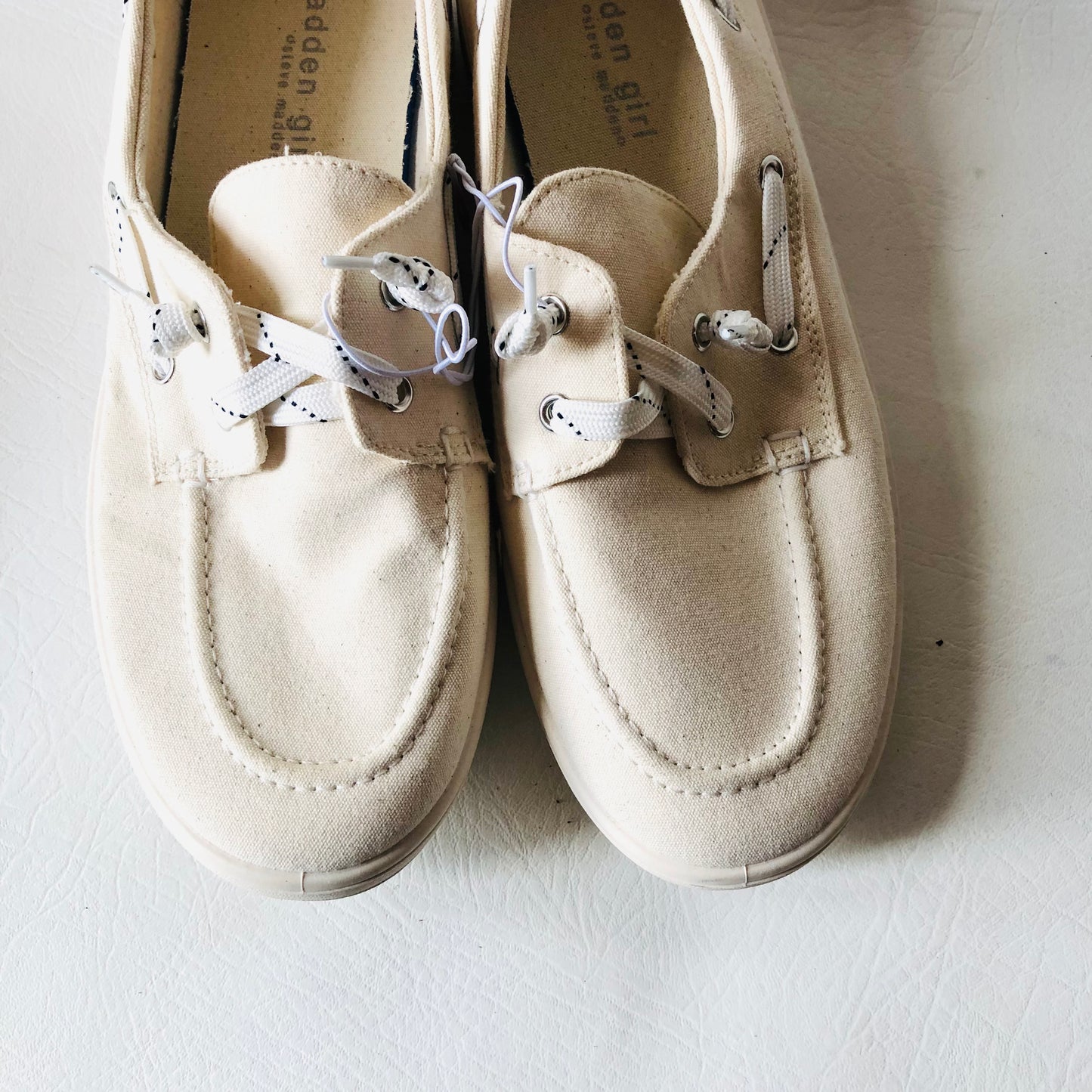 Steve Madden Girl Natural Canvas Cream Galley Boat Sneaker Size UK 7 (EU 40)NEW