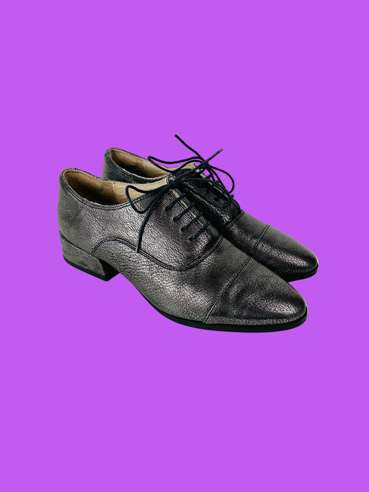 Clarks Rey Melly Ladies Oxford Lace-up Silver Metallic Shoes Leather Size 4 D (37)