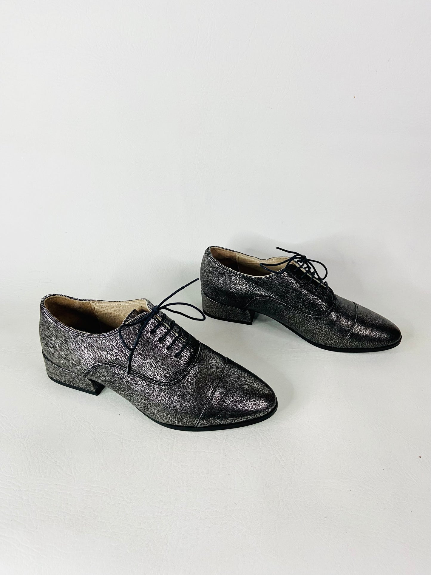 Clarks Rey Melly Ladies Oxford Lace-up Silver Metallic Shoes Leather Size 4 D (37)
