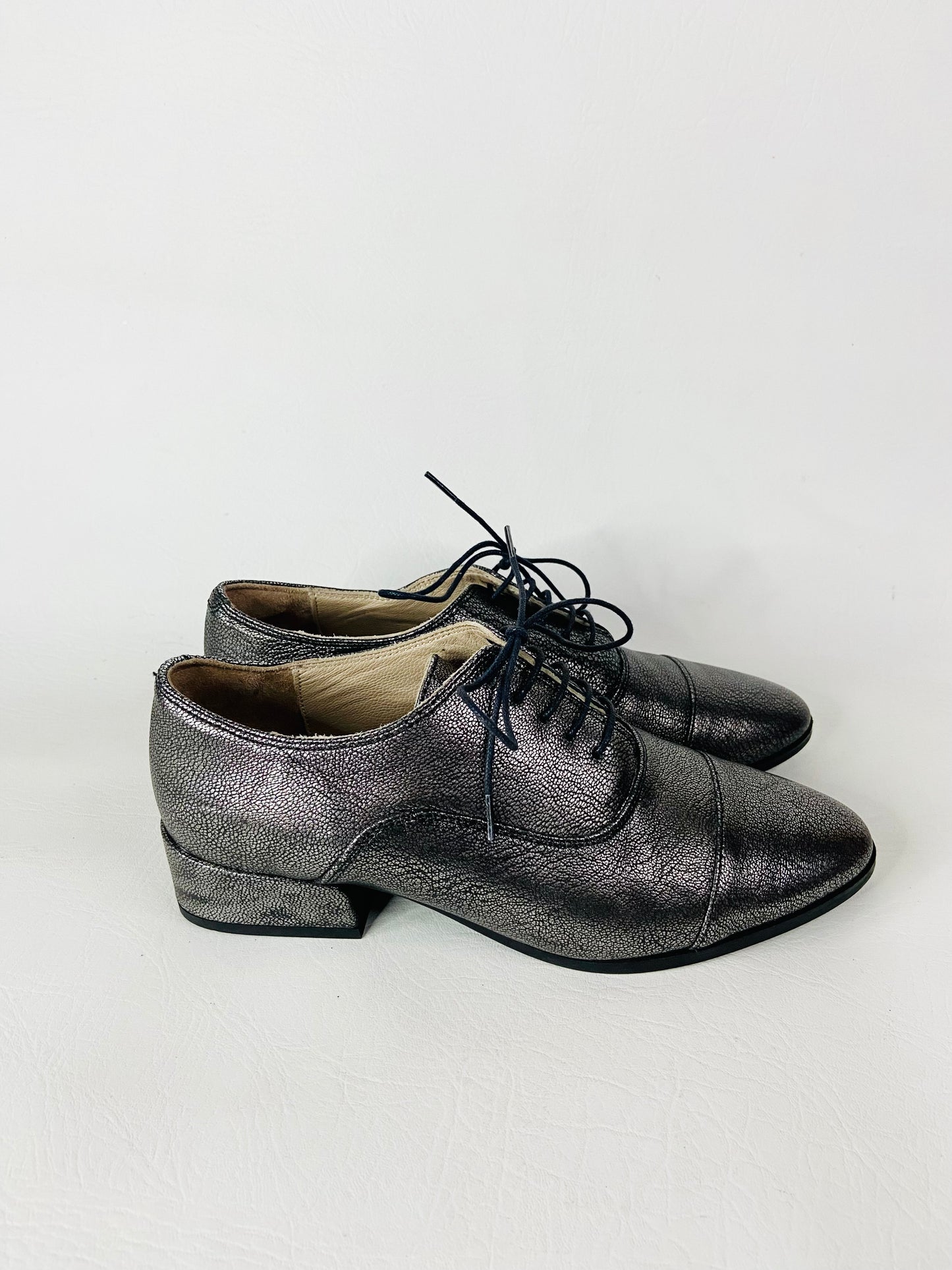 Clarks Rey Melly Ladies Oxford Lace-up Silver Metallic Shoes Leather Size 4 D (37)