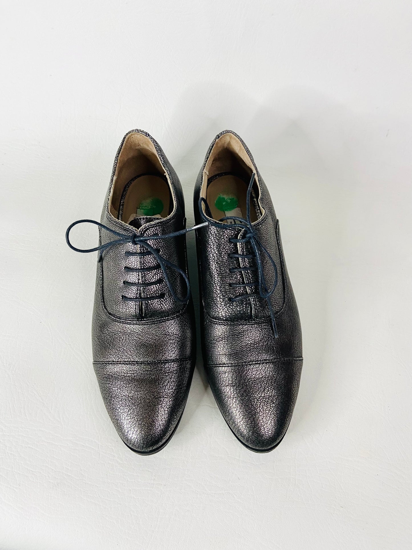 Clarks Rey Melly Ladies Oxford Lace-up Silver Metallic Shoes Leather Size 4 D (37)