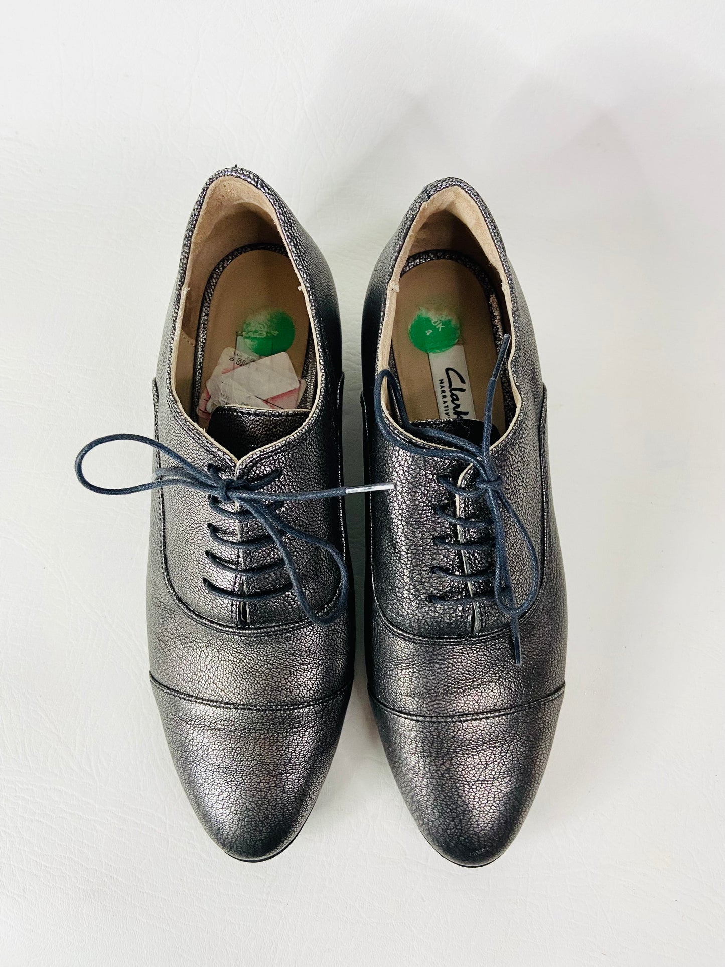 Clarks Rey Melly Ladies Oxford Lace-up Silver Metallic Shoes Leather Size 4 D (37)