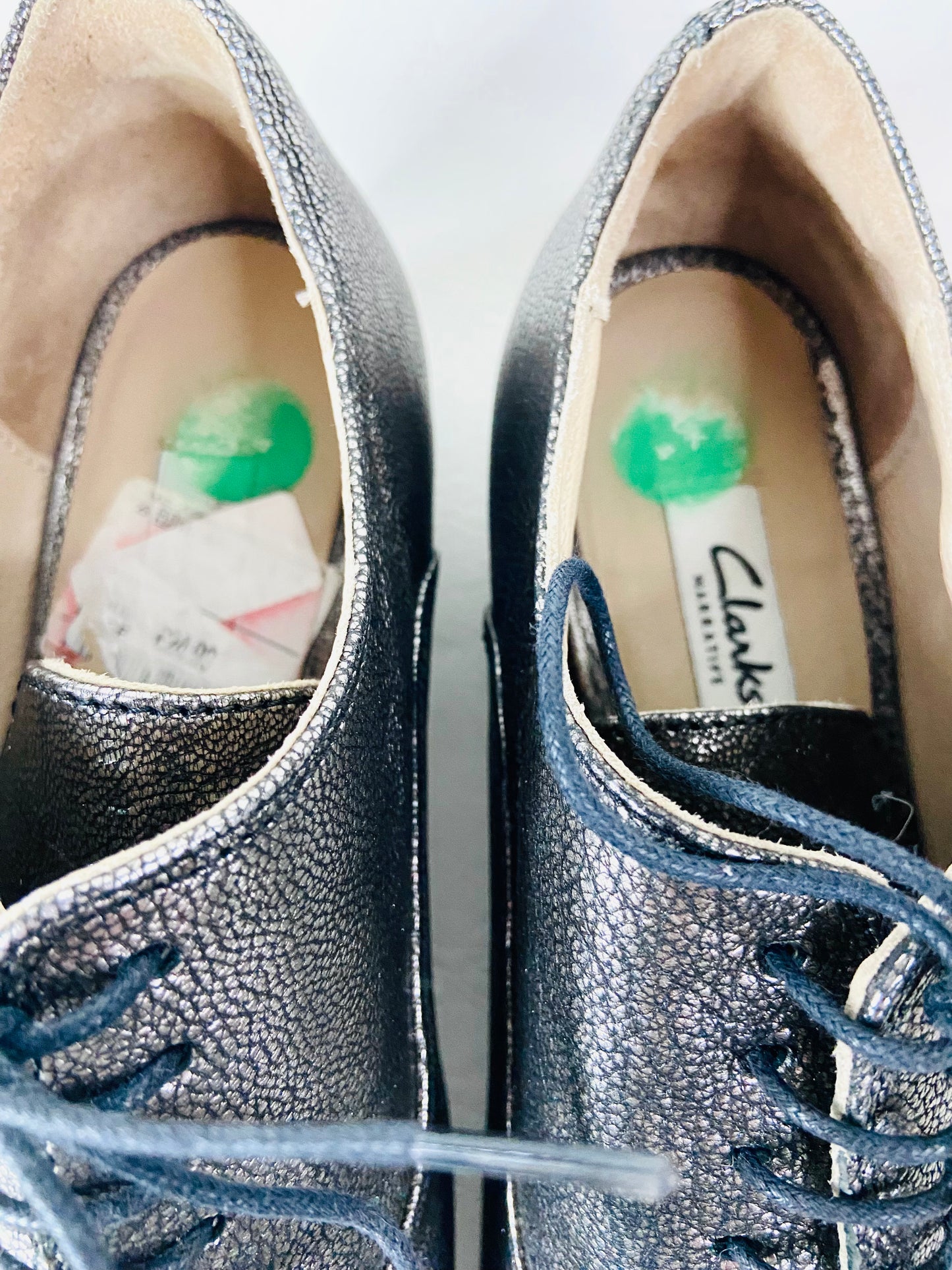 Clarks Rey Melly Ladies Oxford Lace-up Silver Metallic Shoes Leather Size 4 D (37)
