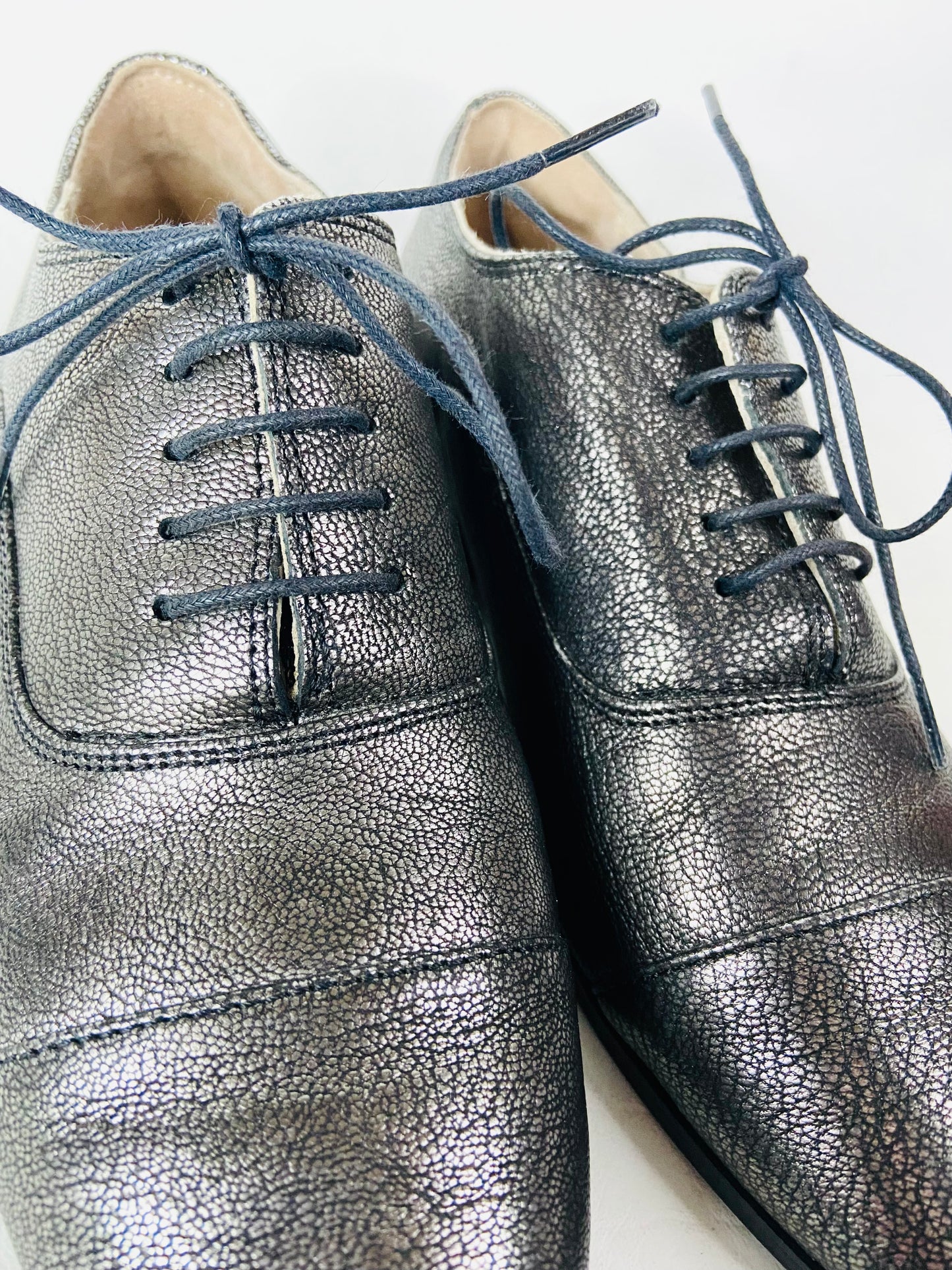 Clarks Rey Melly Ladies Oxford Lace-up Silver Metallic Shoes Leather Size 4 D (37)