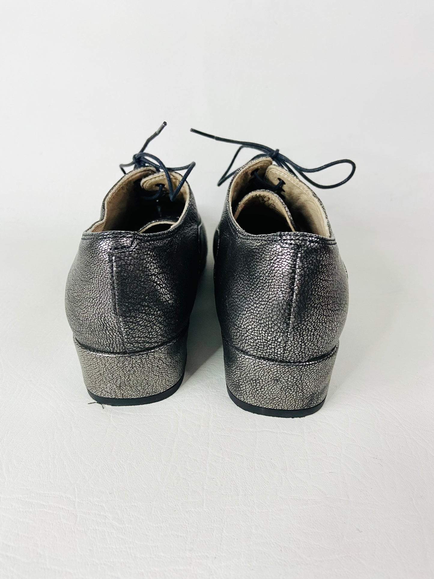Clarks Rey Melly Ladies Oxford Lace-up Silver Metallic Shoes Leather Size 4 D (37)