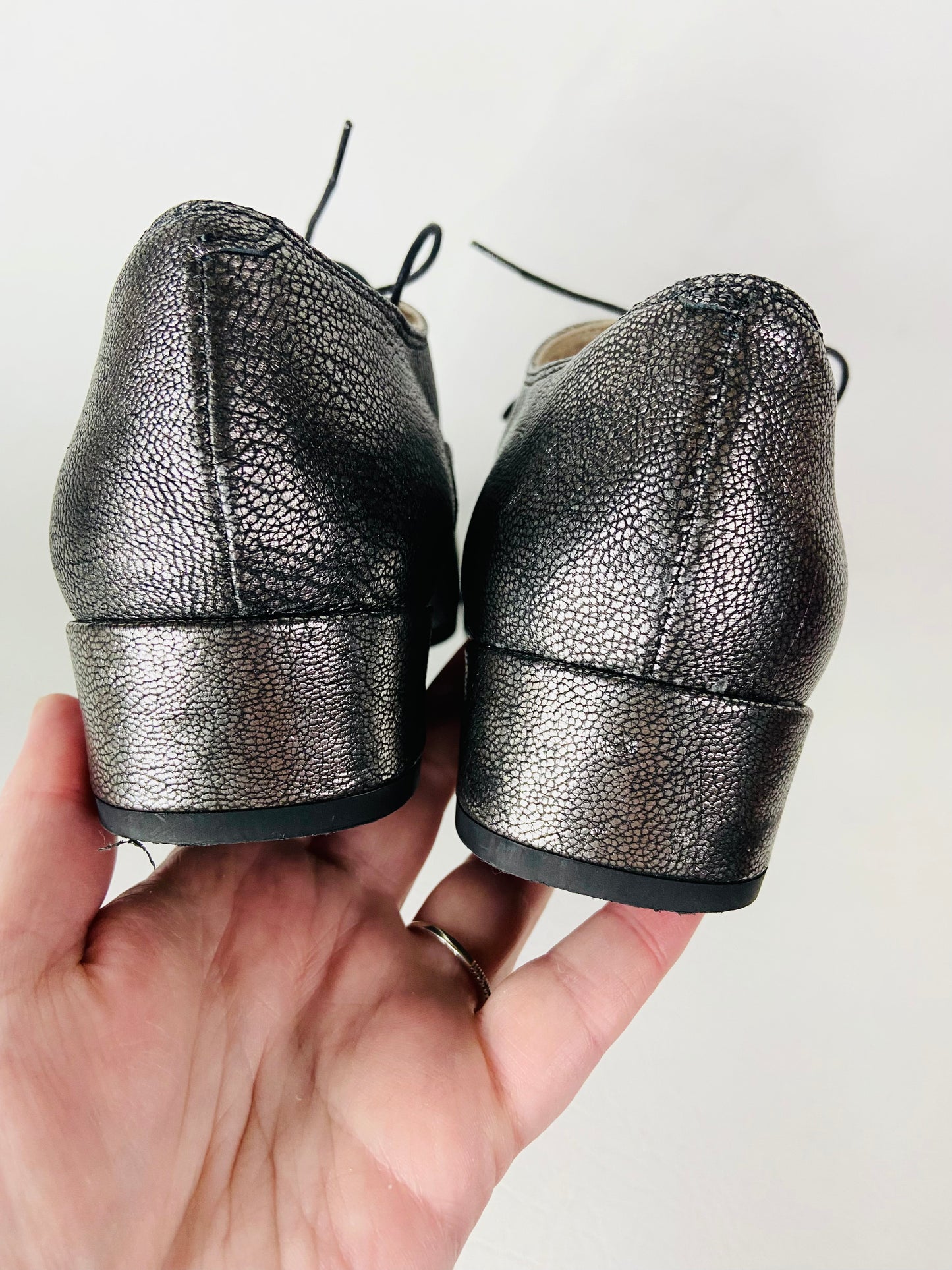 Clarks Rey Melly Ladies Oxford Lace-up Silver Metallic Shoes Leather Size 4 D (37)