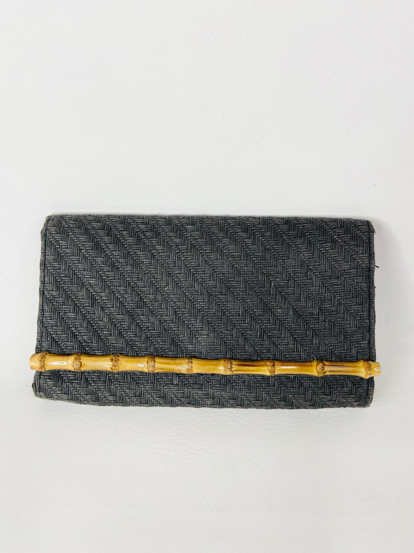 H&M Black Woven Bamboo 1970s Vintage Style Clutch Evening Bag 27 x 15 cm