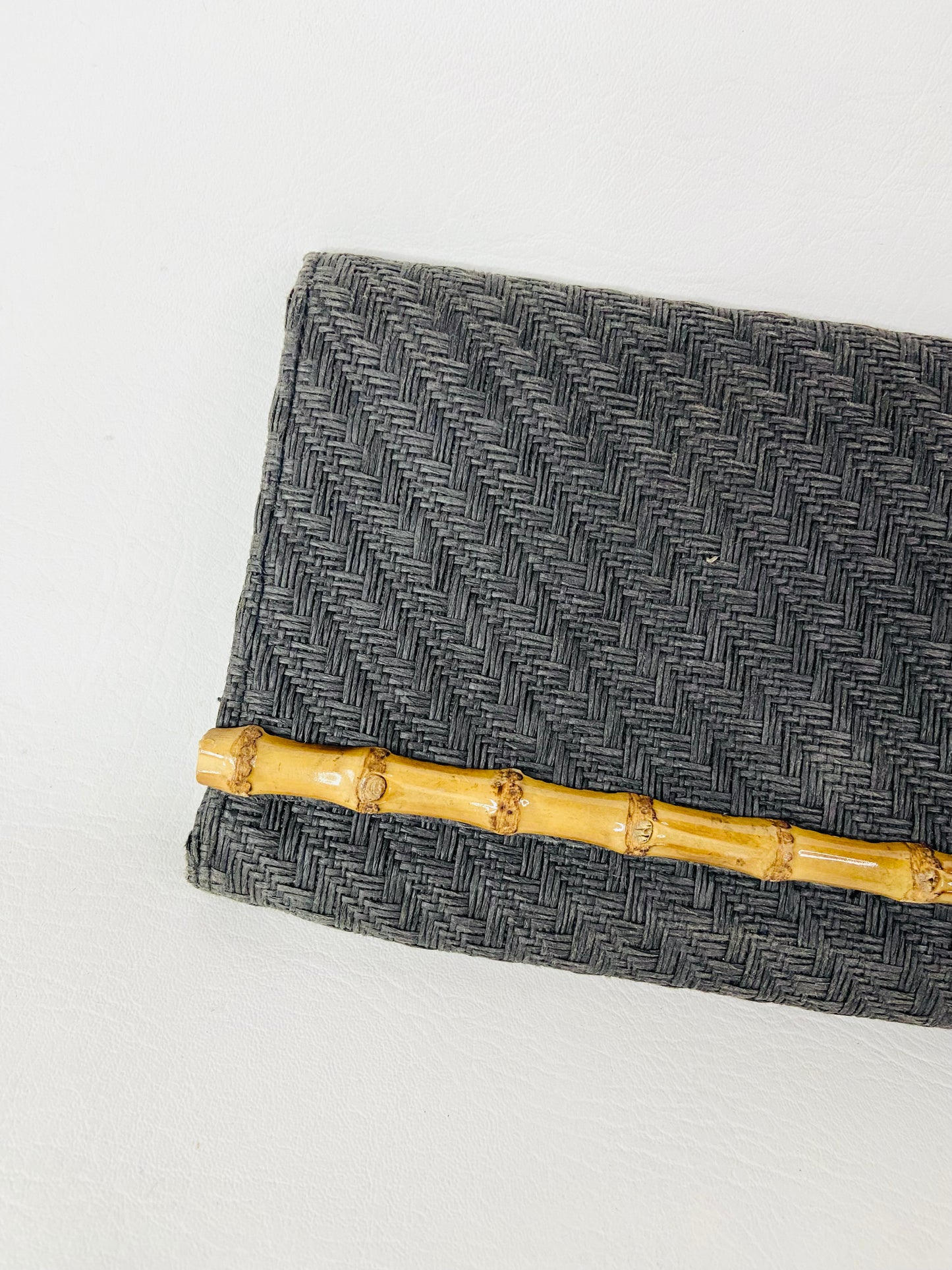 H&M Black Woven Bamboo 1970s Vintage Style Clutch Evening Bag 27 x 15 cm