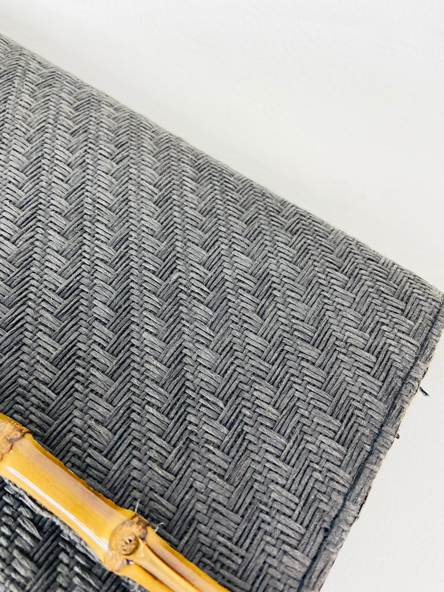 H&M Black Woven Bamboo 1970s Vintage Style Clutch Evening Bag 27 x 15 cm