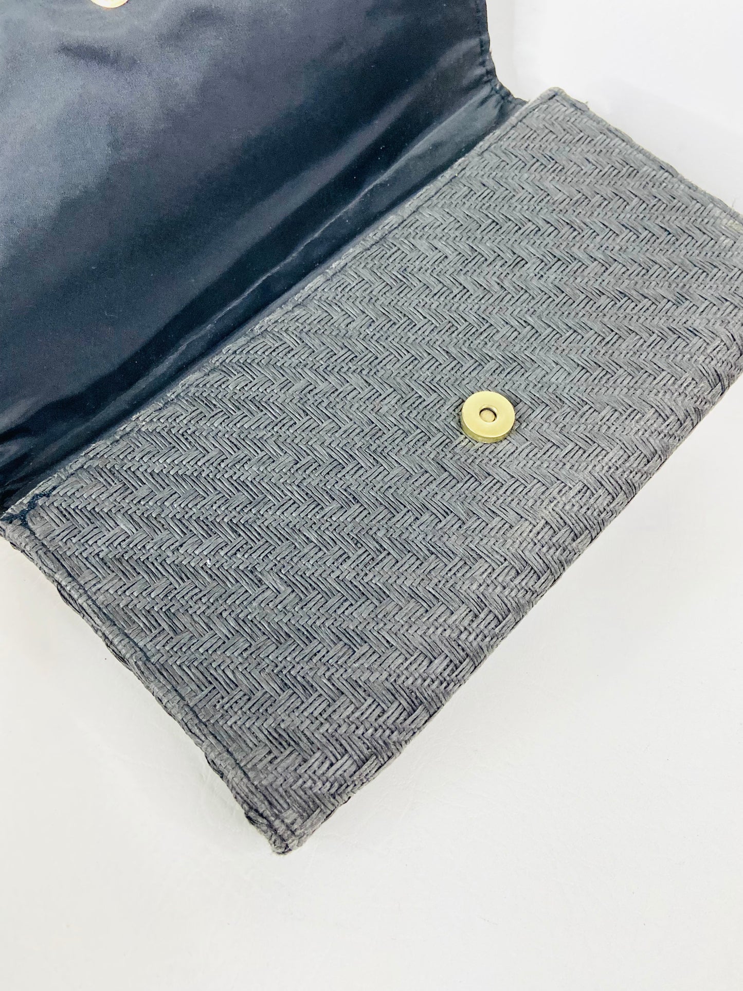 H&M Black Woven Bamboo 1970s Vintage Style Clutch Evening Bag 27 x 15 cm