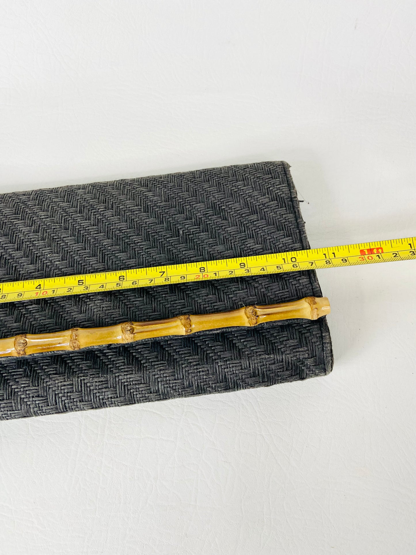 H&M Black Woven Bamboo 1970s Vintage Style Clutch Evening Bag 27 x 15 cm