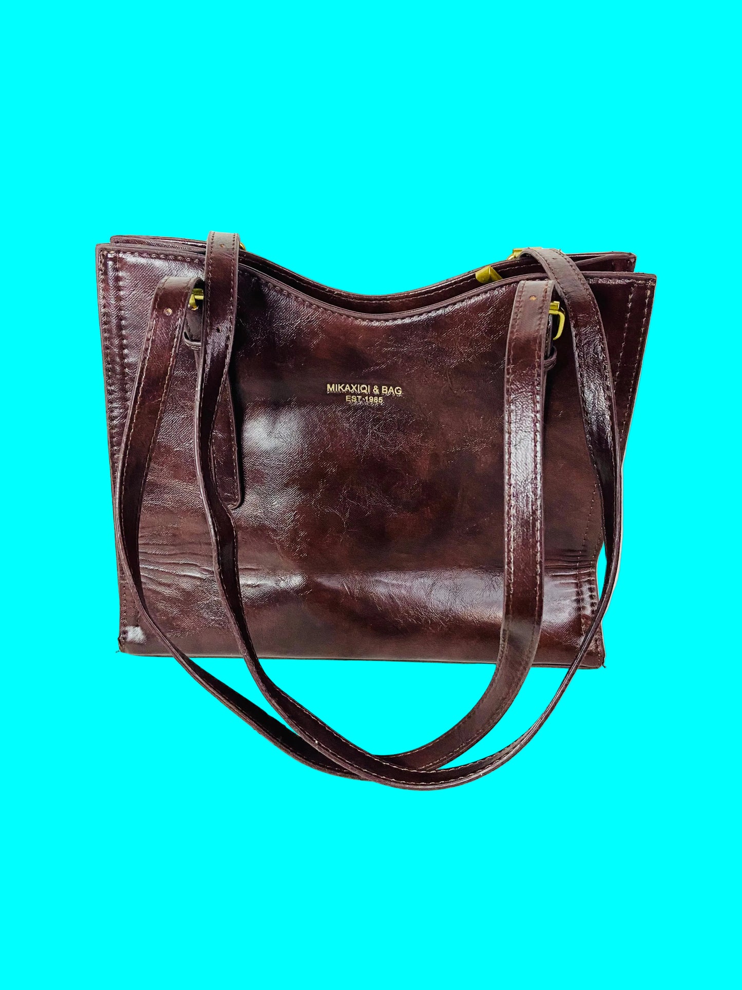 Mikaxiqi & Bags Est. 1985 Chocolate Brown Shoulder Bag Faux Leather 90s Style