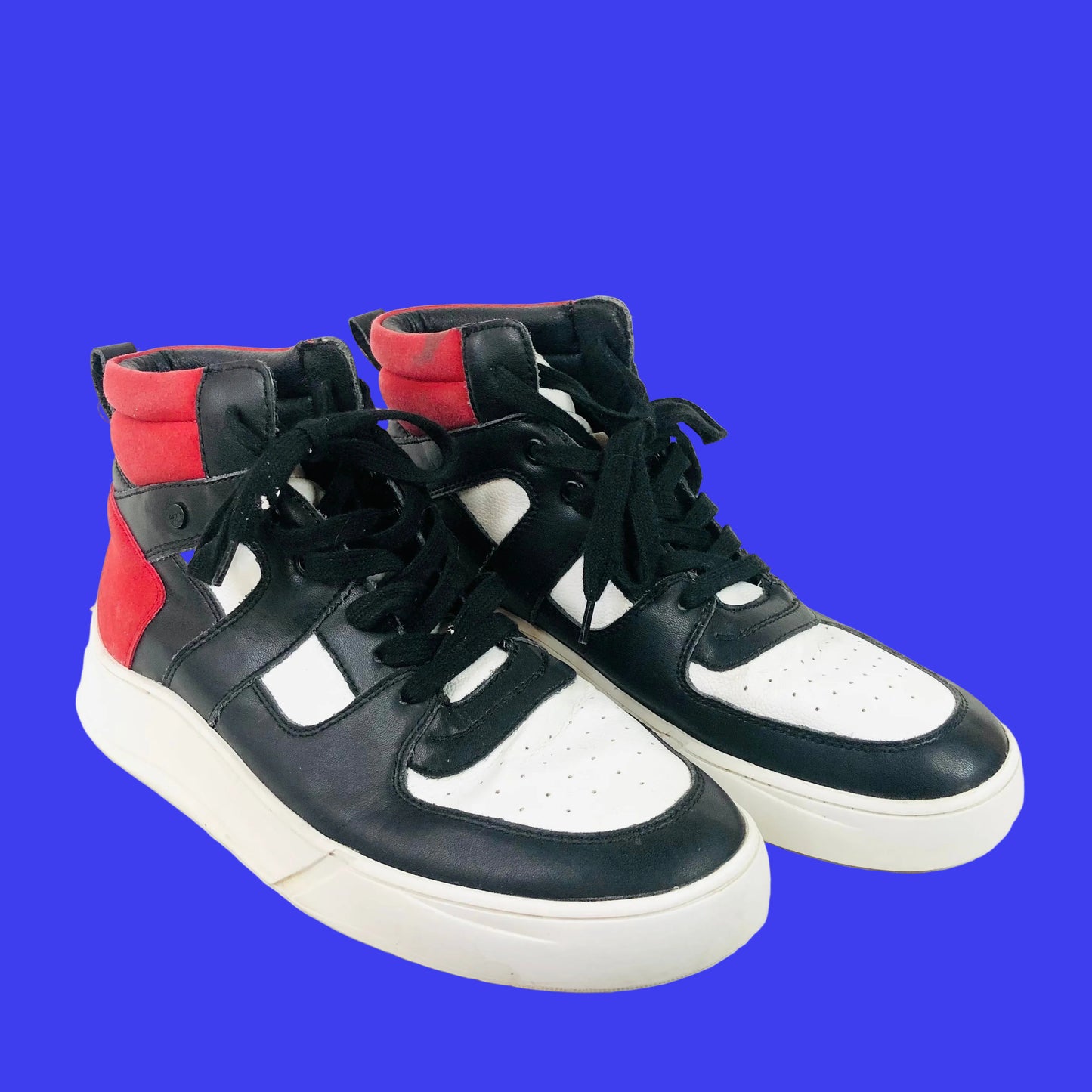 DKNY | Mens Ace High Top Sneakers | Red Black & White | Leather Trainers | Size UK 7.5 (41.5)