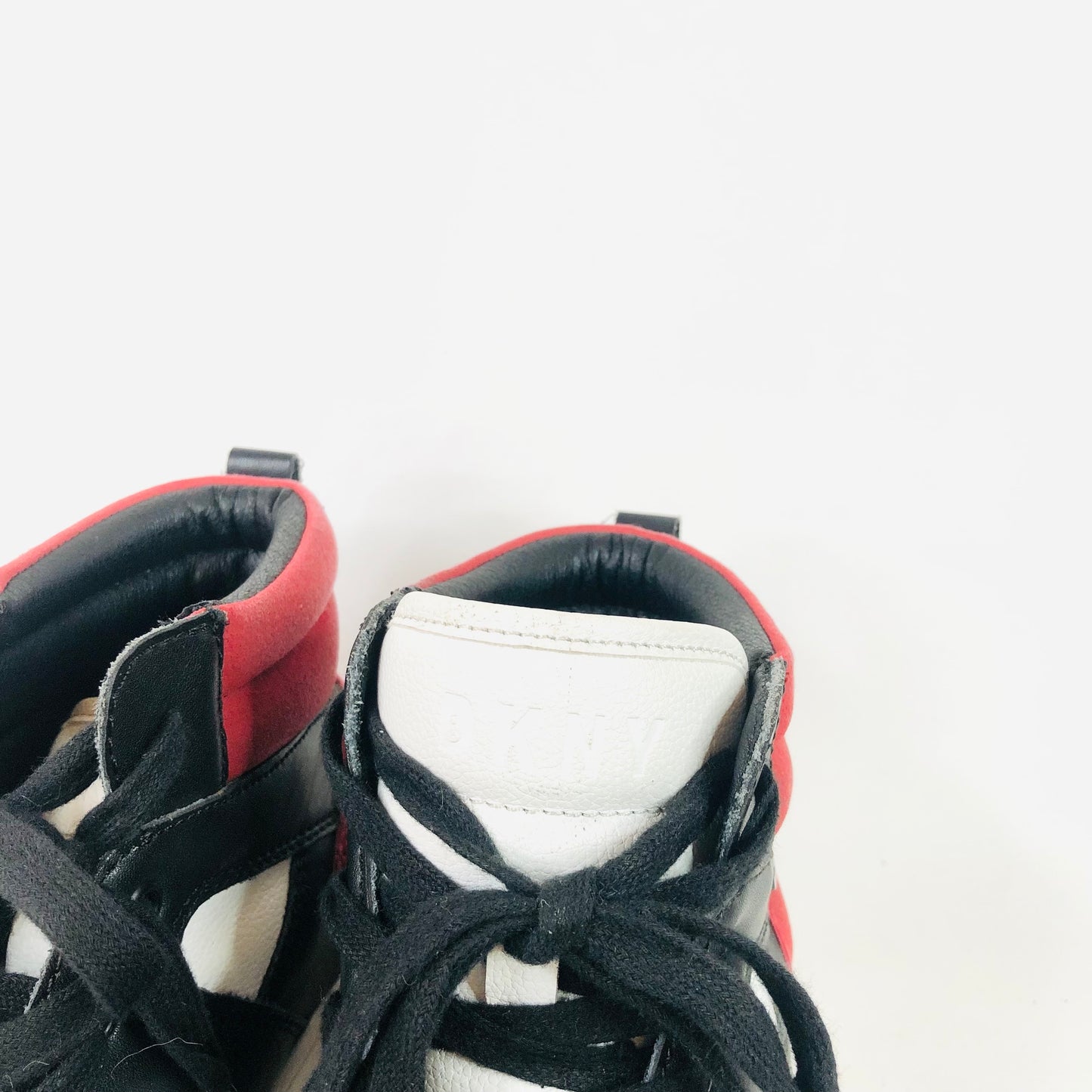 DKNY | Mens Ace High Top Sneakers | Red Black & White | Leather Trainers | Size UK 7.5 (41.5)