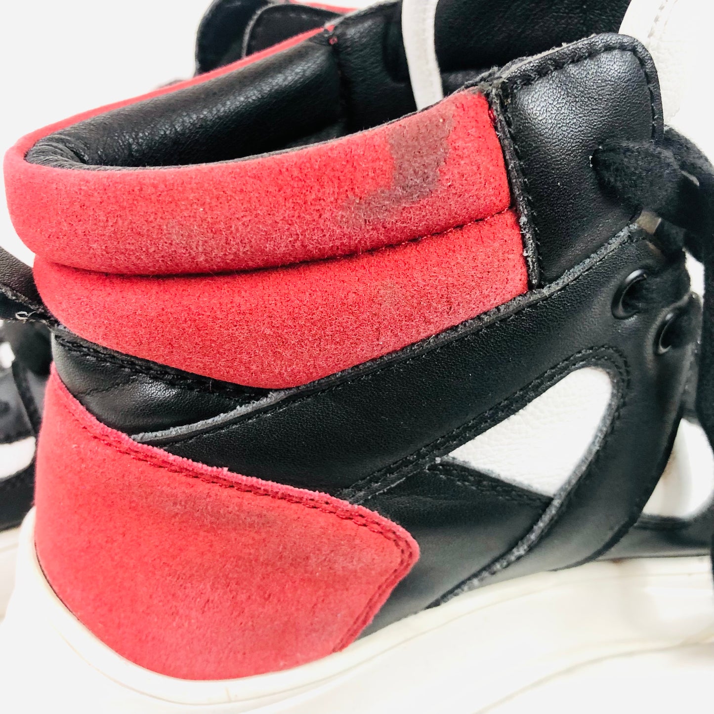 DKNY | Mens Ace High Top Sneakers | Red Black & White | Leather Trainers | Size UK 7.5 (41.5)