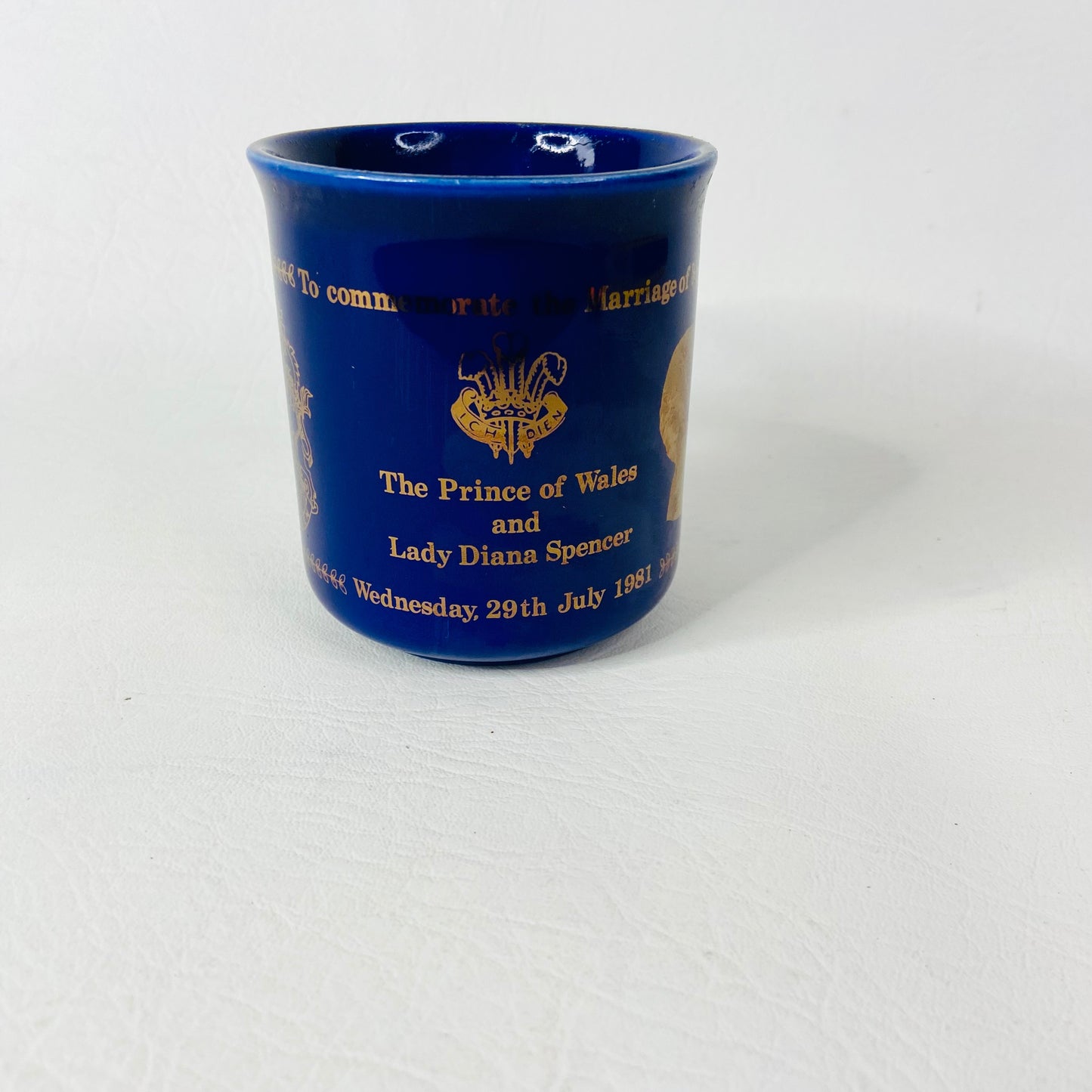 Prince Charles & Diana Commemorative Royal Wedding Mug Navy Blue & Gold Bridgerton Style Silhouette
