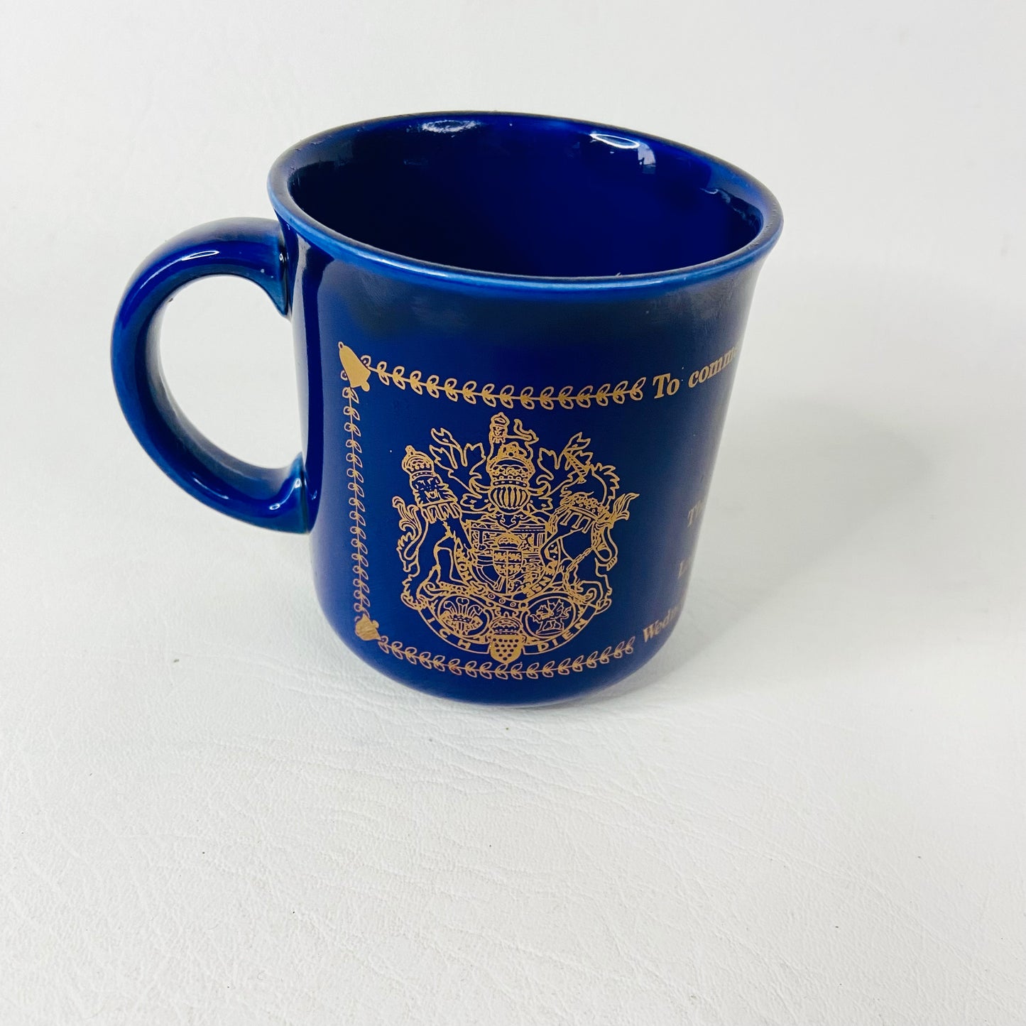 Prince Charles & Diana Commemorative Royal Wedding Mug Navy Blue & Gold Bridgerton Style Silhouette