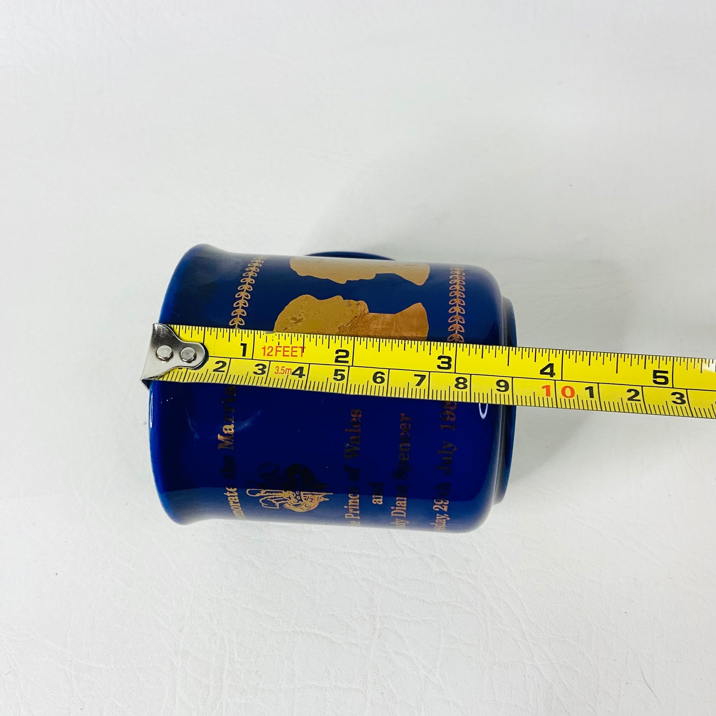 Prince Charles & Diana Commemorative Royal Wedding Mug Navy Blue & Gold Bridgerton Style Silhouette