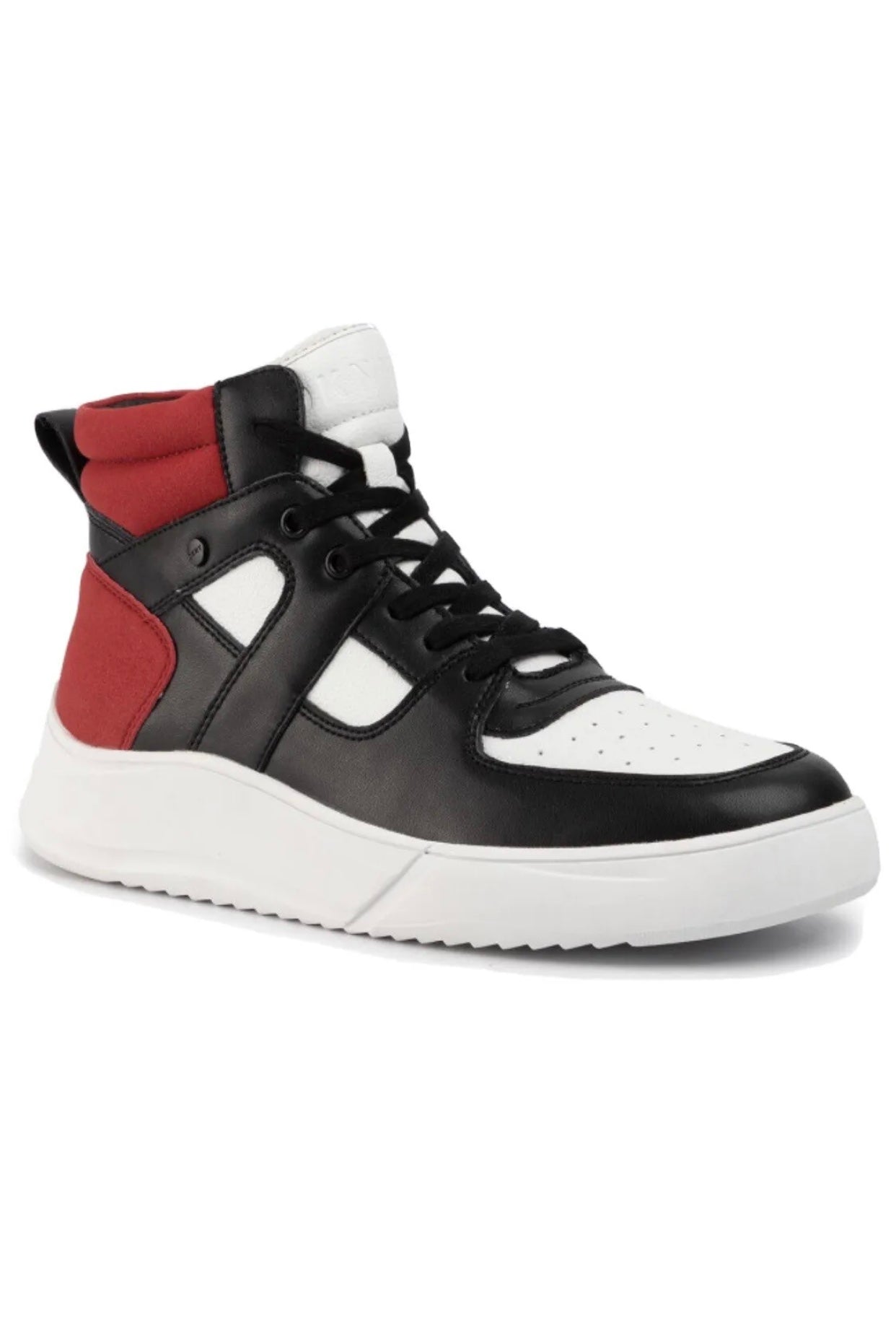 DKNY | Mens Ace High Top Sneakers | Red Black & White | Leather Trainers | Size UK 7.5 (41.5)