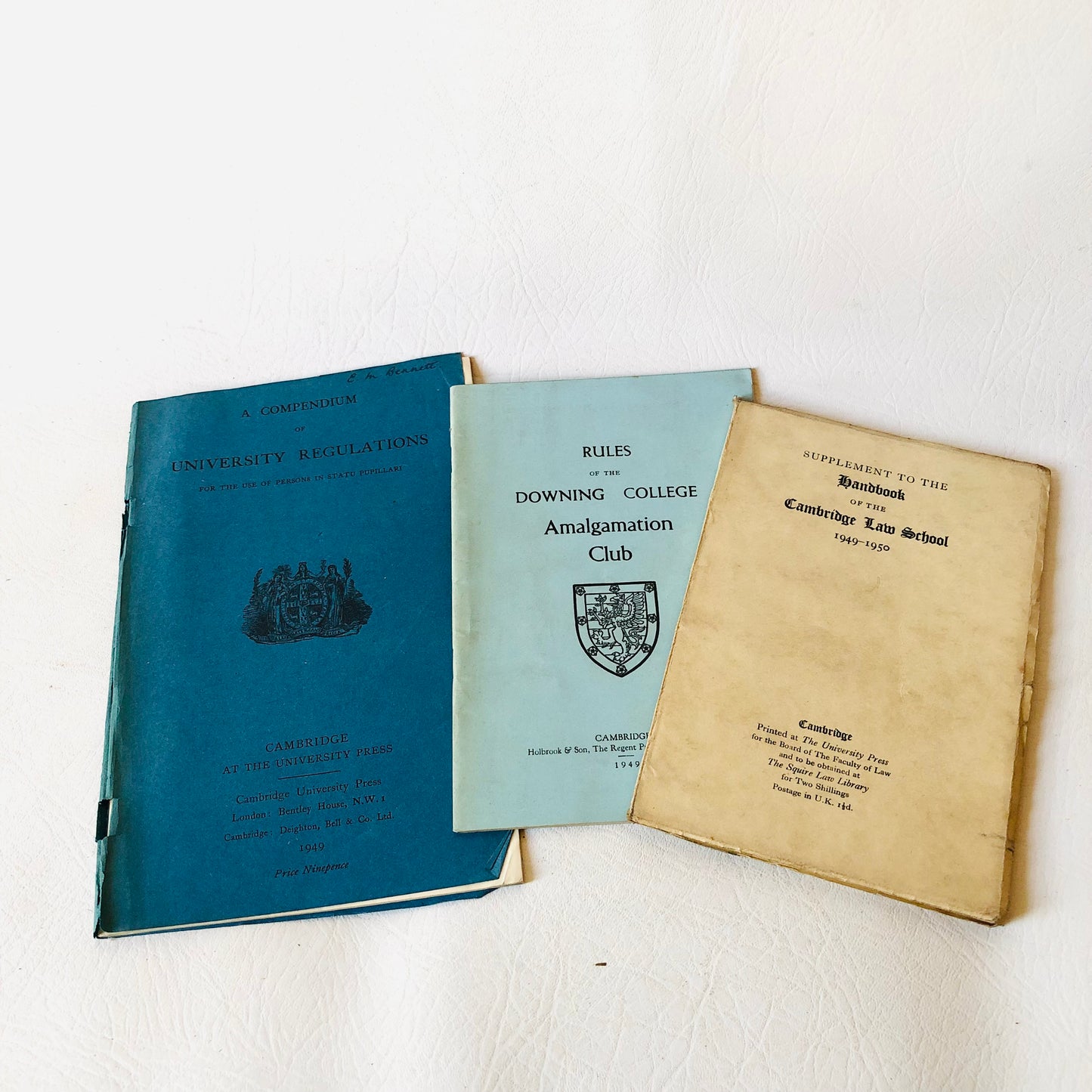 Vintage 1949 Cambridge University & Downing College Student Regulations Trio - Law, Compendium & Club Rules