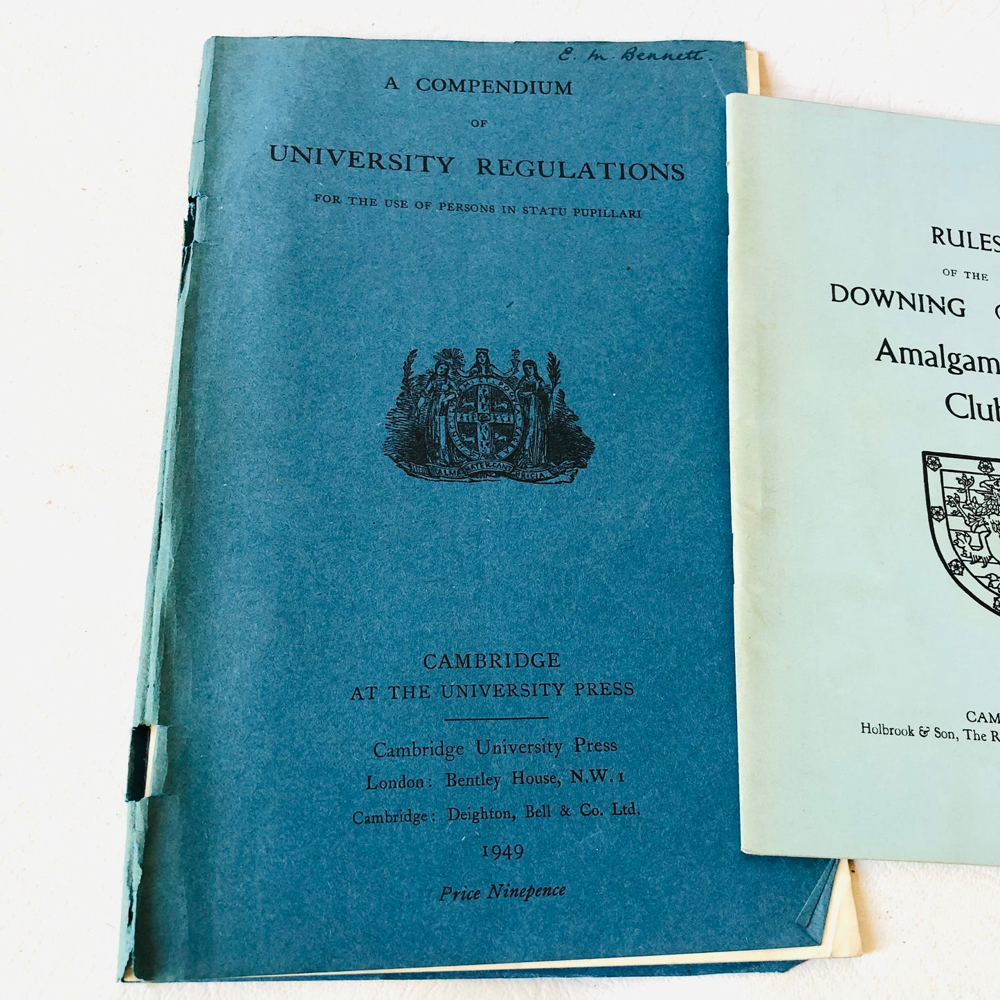 Vintage 1949 Cambridge University & Downing College Student Regulations Trio - Law, Compendium & Club Rules