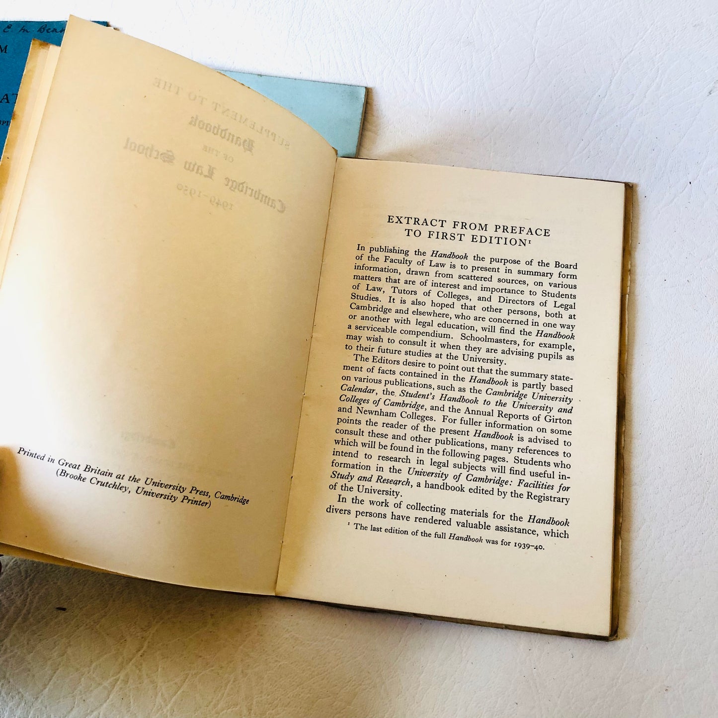 Vintage 1949 Cambridge University & Downing College Student Regulations Trio - Law, Compendium & Club Rules