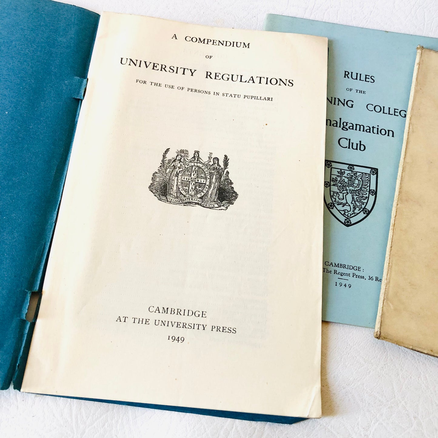 Vintage 1949 Cambridge University & Downing College Student Regulations Trio - Law, Compendium & Club Rules