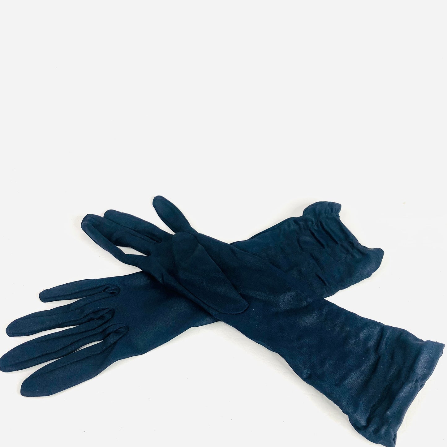 Vintage Navy Blue Gloves - Elegant Synthetic Gloves with Ruched Cuffs
