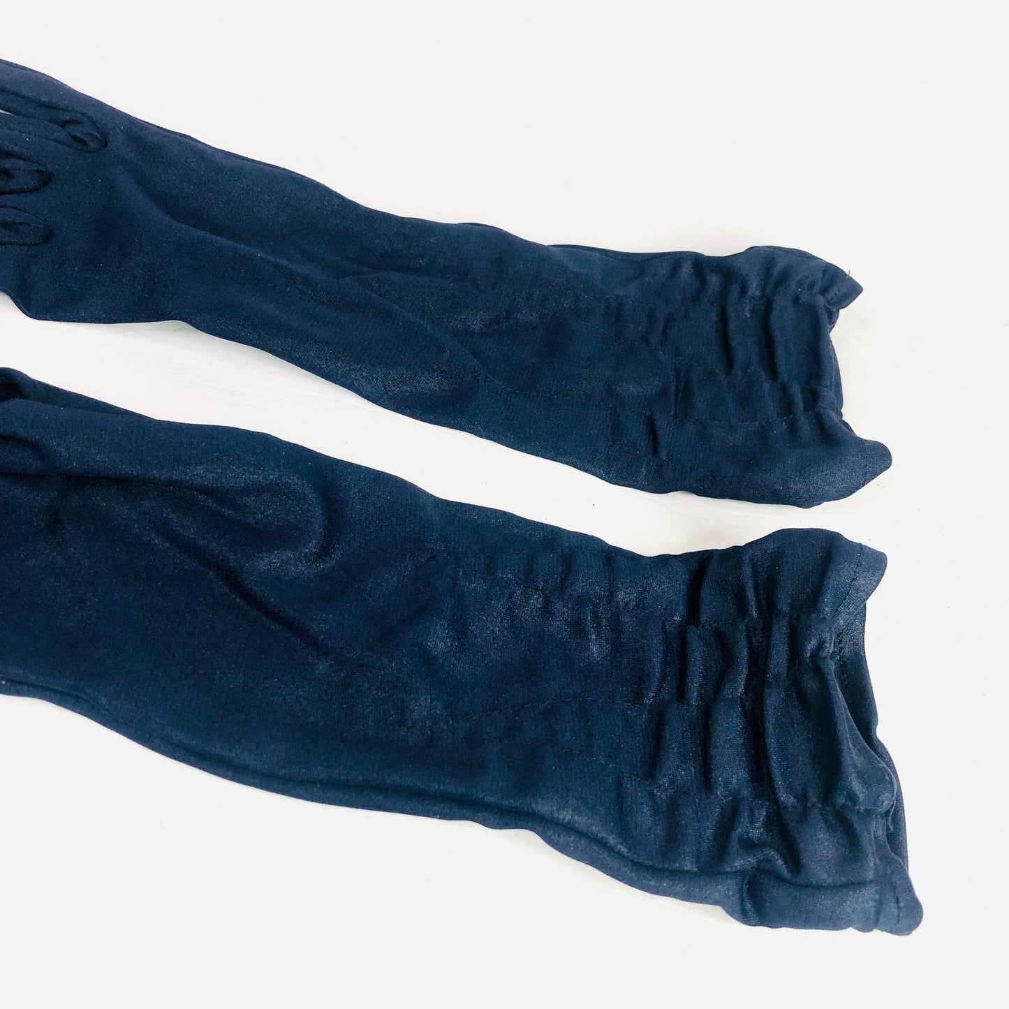 Vintage Navy Blue Gloves - Elegant Synthetic Gloves with Ruched Cuffs