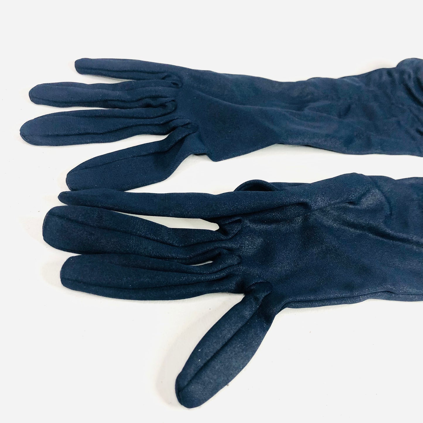 Vintage Navy Blue Gloves - Elegant Synthetic Gloves with Ruched Cuffs