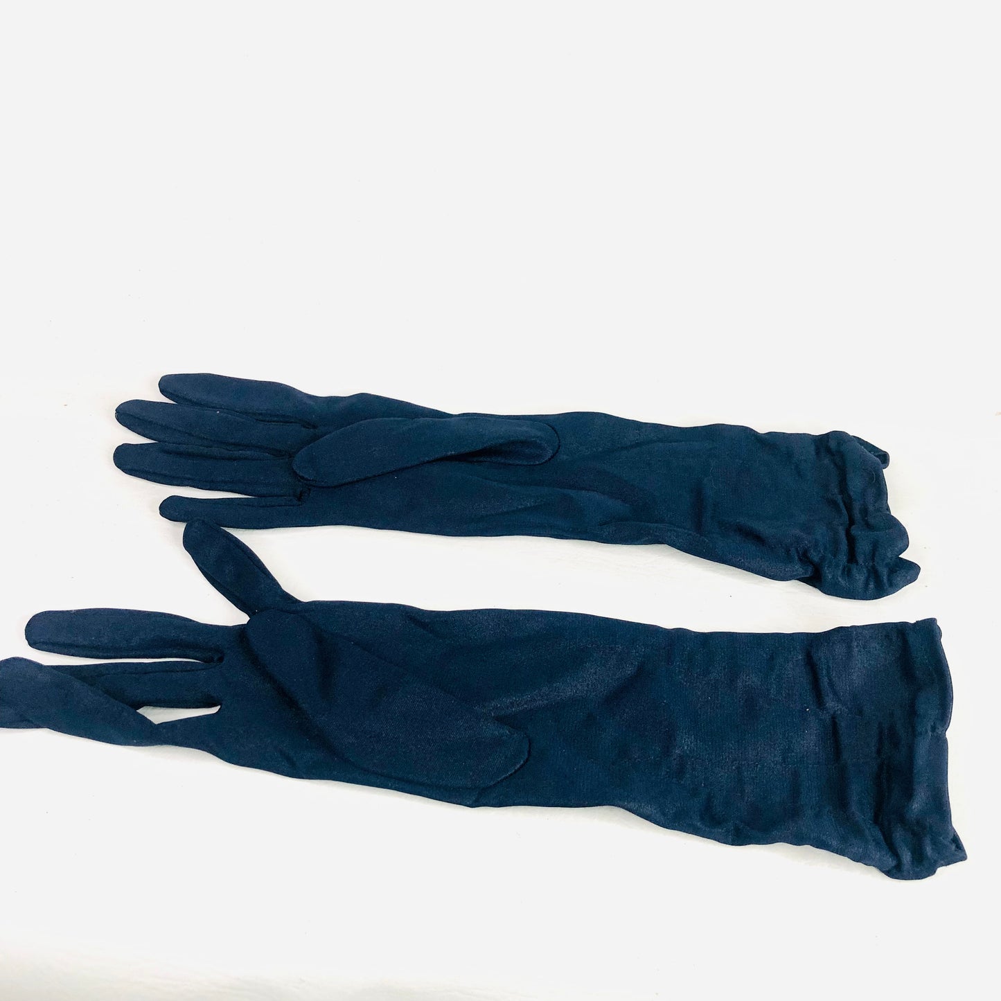 Vintage Navy Blue Gloves - Elegant Synthetic Gloves with Ruched Cuffs
