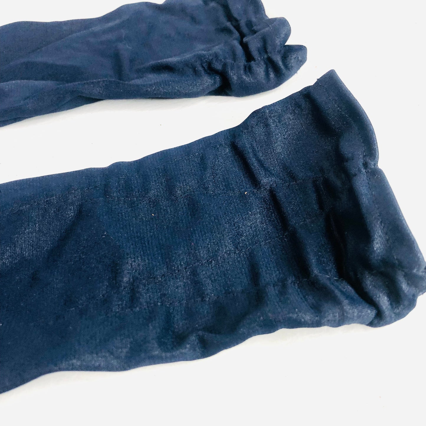 Vintage Navy Blue Gloves - Elegant Synthetic Gloves with Ruched Cuffs