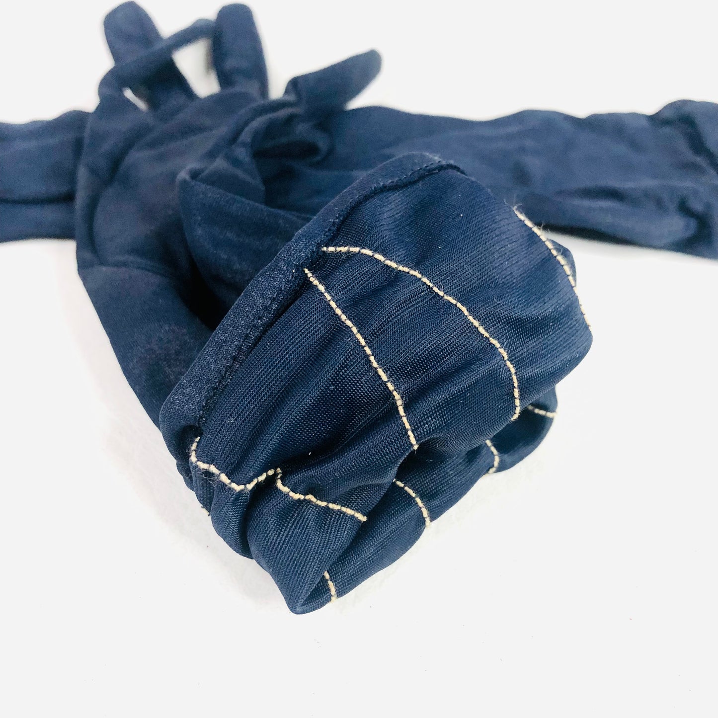 Vintage Navy Blue Gloves - Elegant Synthetic Gloves with Ruched Cuffs