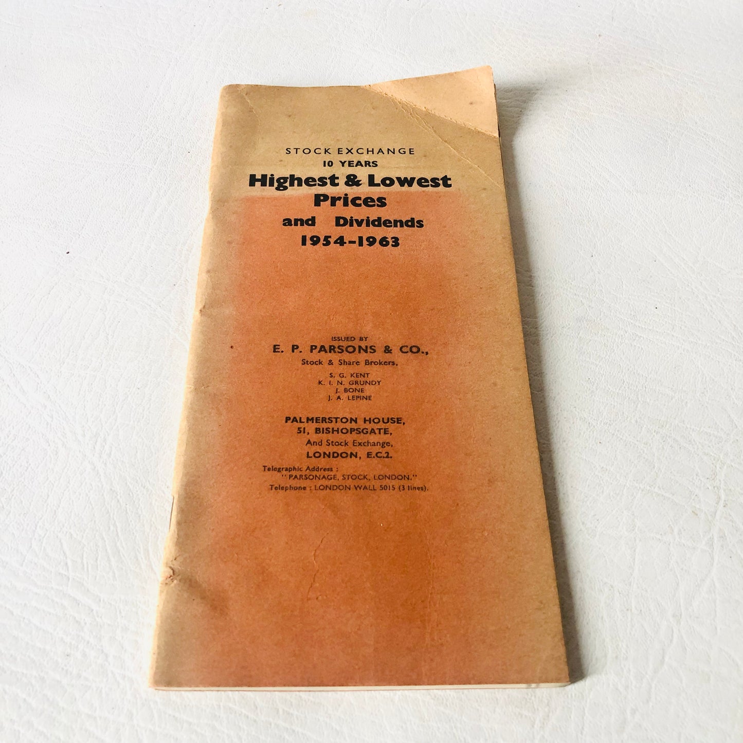 E. P. Parsons & Co. London Stock Exchange 1954-1963 Prices Dividends Vintage Booklet