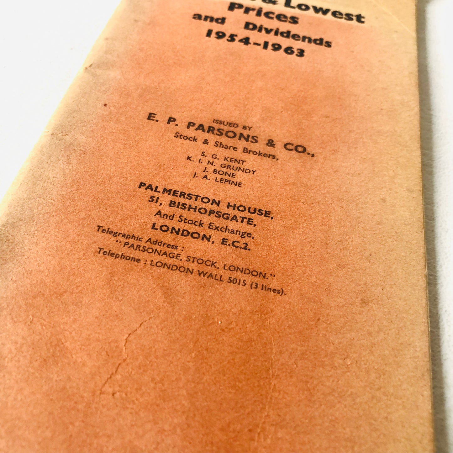 E. P. Parsons & Co. London Stock Exchange 1954-1963 Prices Dividends Vintage Booklet