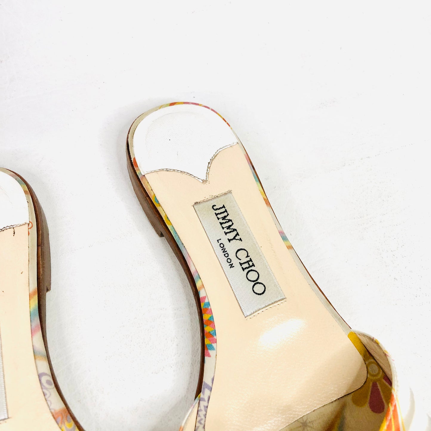 Jimmy Choo Neona White Floral Fabric/Leather Summer Sliders sandals Size 4 (37) - Made in Italy
