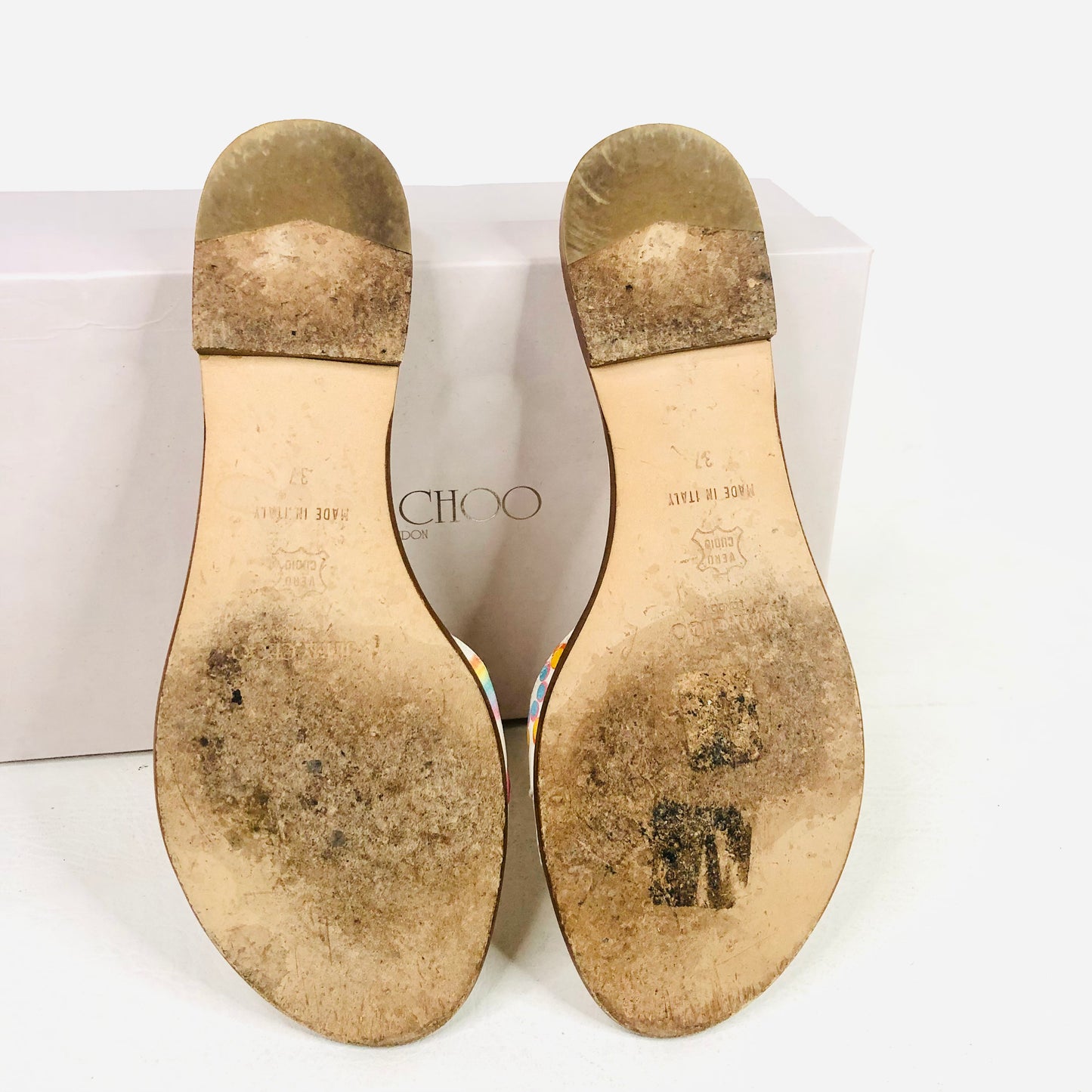 Jimmy Choo Neona White Floral Fabric/Leather Summer Sliders sandals Size 4 (37) - Made in Italy