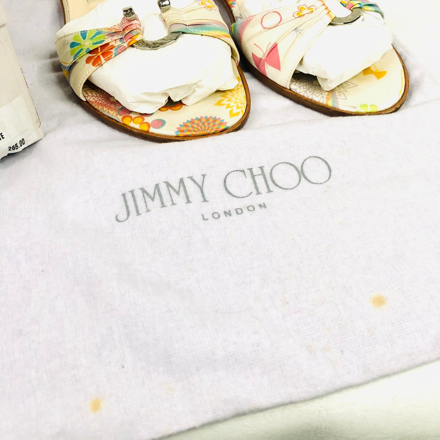Jimmy Choo Neona White Floral Fabric/Leather Summer Sliders sandals Size 4 (37) - Made in Italy