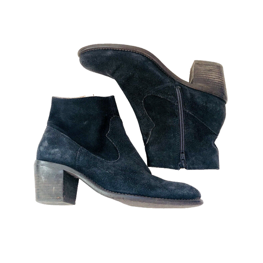 Next Navy blue Suede Western Ankle Boots Block Heel Size 5.5 (38.5)