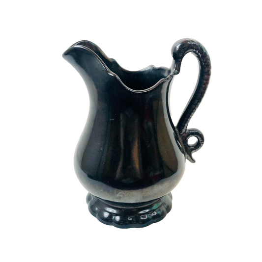 Beswick Ware Black Pitcher Jug Made In England 1859 Snake/swan Handle Lustre