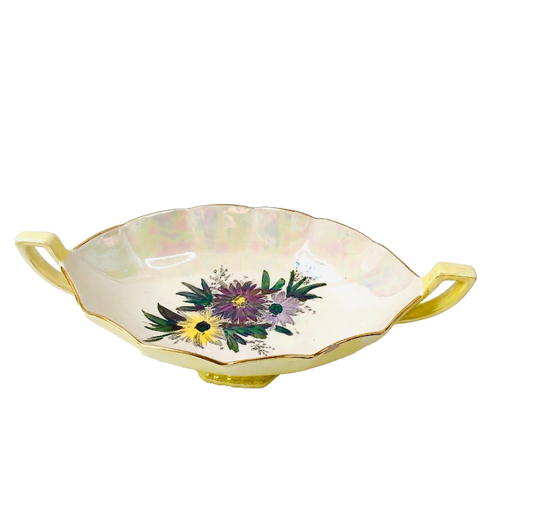 Royal Devon vintage yellow Lustre double handle porcelain bowl hand painted