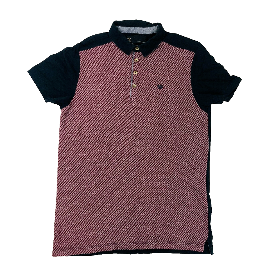 Next Mens Size Medium Navy Burgundy Mix Short Sleeve Casual Cotton Polo Shirt