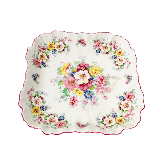 James Kent Old Foley vintage decorative porcelain square nut dish floral pansy