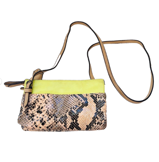 Clarks Crossbody Shoulder Bag Snake Skin Pattern Bright Green Brown 22cm x 13cm