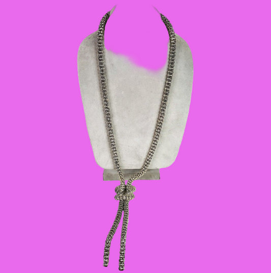 Costume Jewellery Long Silver Coloured Lightweight Metal Rope Knot Necklace