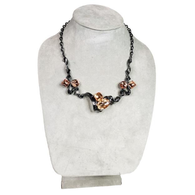 Costume Jewellery Stunning Black & Peach Gem Victorian Style Delicate Costume Jewellery Swirling