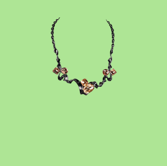 Costume Jewellery Stunning Black & Peach Gem Victorian Style Delicate Costume Jewellery Swirling
