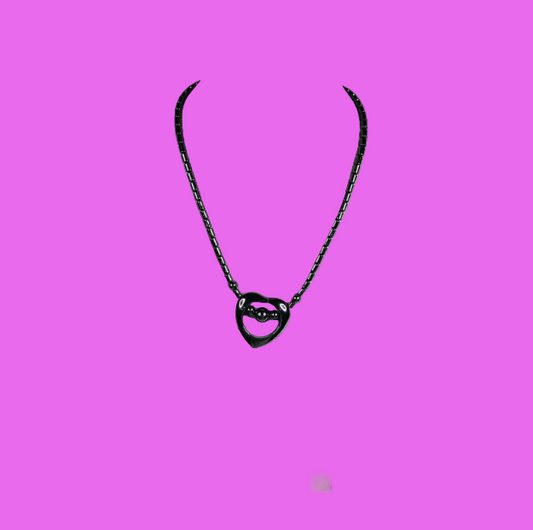 Costume Jewellery Bohemian Reiki Hematite Bead Necklace heart pendant bead with screw clasp retro